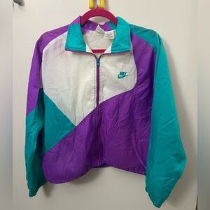 90s Vintage Nike Women's Colorblock Bomber Jacket - Purple, Teal, and White